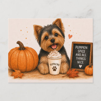 Carte Postale Yorkshire Terrier Cozy Pumpkin Spice Puppaccino