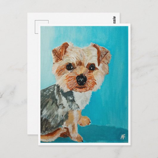 Carte Postale Yorkshire Terrier Peinture d'Alfred Fox (Devant / Derrière)
