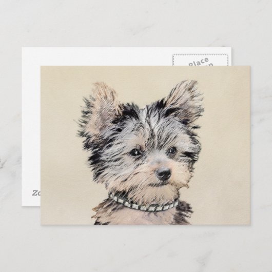 Carte Postale Yorkshire Terrier Puppy Peinture Chien original (Devant / Derrière)