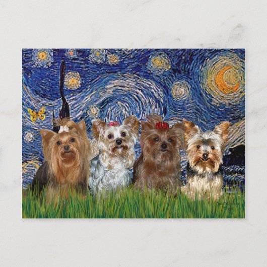 Carte Postale Yorkshire Terrier Quad - Nuit étoilée (Devant)