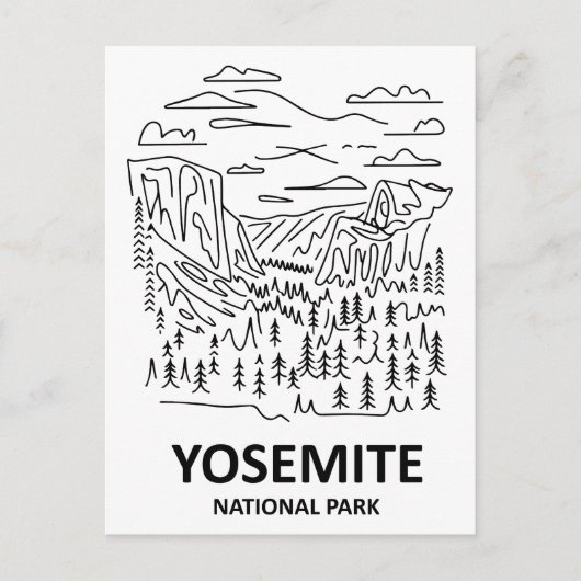 Carte Postale Yosemite National Park Line Art (Devant)