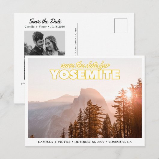 Carte Postale Yosemite Wedding Save the Date Retro Postcard (Devant / Derrière)