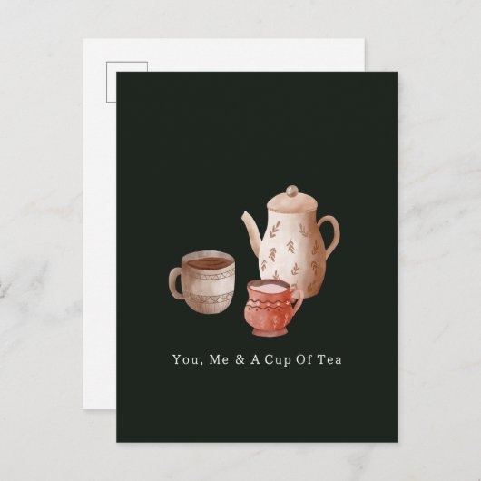 Carte Postale You, Me And A Cup Of Tea Quote and Illustration (Devant / Derrière)