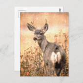 Carte Postale Young Deer en Fleur sauvage avec Grungy Texture Ar (Devant / Derrière)