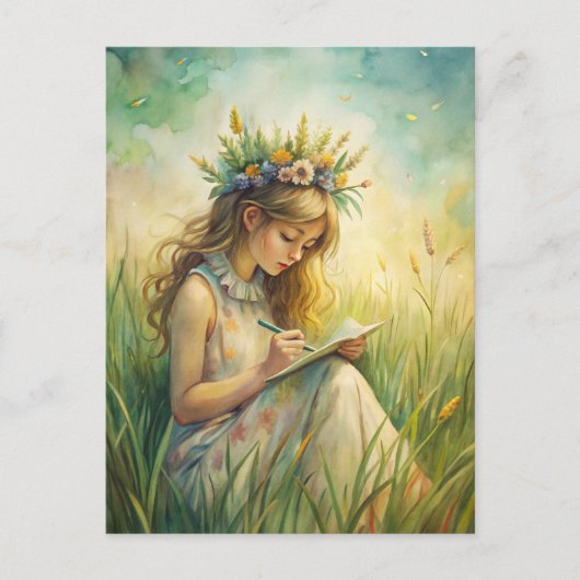 Carte Postale Young Girl Wildflowers Nature Inspired (Devant)