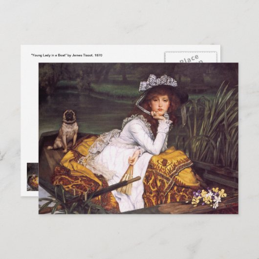 Carte Postale Young Lady & Her Pet Carlin en bateau par James Ti (Devant / Derrière)