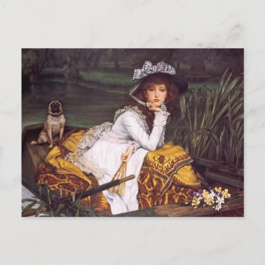 Carte Postale Young Lady & Her Pet Carlin en bateau par James Ti (Devant)