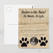 Carte Postale Your Dog Photo n Paws 1860 Document juridique drôl (Devant / Derrière)