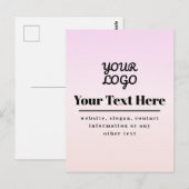Carte Postale Your Logo & Text | Pink & Peach Ombre (Devant / Derrière)