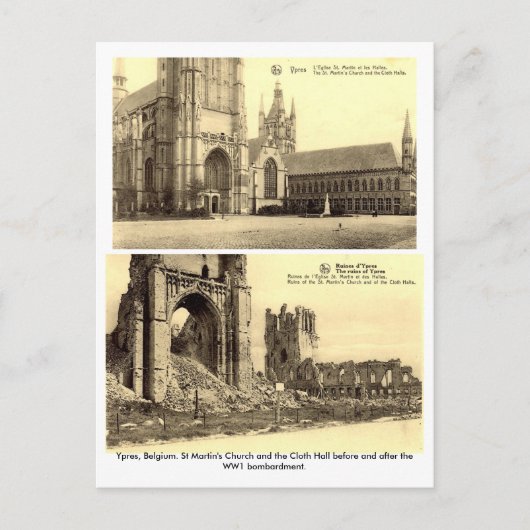 Carte Postale Ypres, Belgique - WW1 Bombardements (Devant)