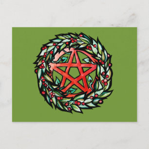 Carte Postale Yule Wreath Pentacle Pagan Pentagram Holiday