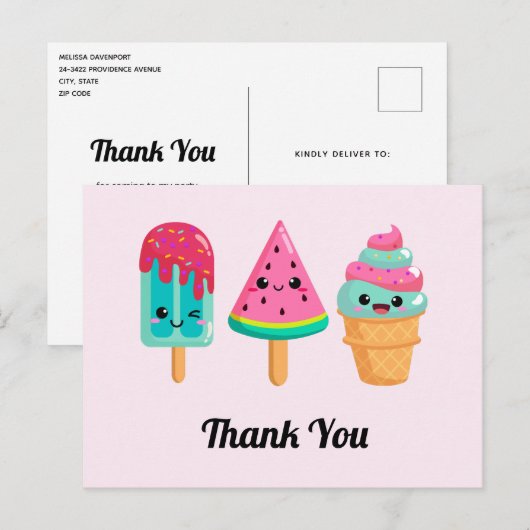 Carte Postale Yummy Ice Cream Trio Summer Vibe Merci (Devant / Derrière)