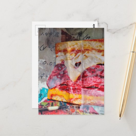 Carte Postale yummy sandwich junk journal Mixed Media Collage (Devant/Arrière en situation)