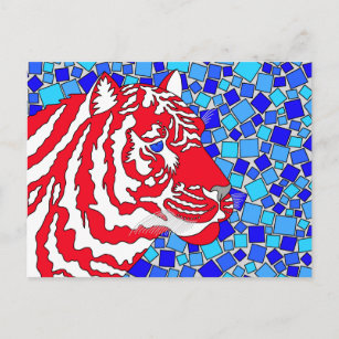 Carte Postale Z Rouge Blanc Et Bleu Tigre Patriotique Artsy