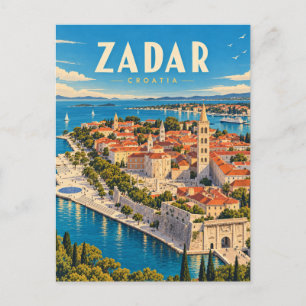 Carte Postale Zadar Croatie Art de Voyage Rétro