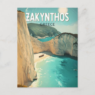 Carte Postale Zakynthos Grèce Illustration Voyage Art Vintage