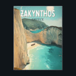 Carte Postale Zakynthos Greece Illustration Travel Art Vintage<br><div class="desc">Zakynthos retro vector travel design. Zakynthos,  a lush Ionian island,  is best known for the famous Navagio (Shipwreck) Beach,  vibrant blue caves,  and sea turtle sightings.</div>
