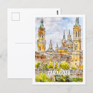 Carte Postale Zaragoza Espagne Fameux Travel Place Aquarelle
