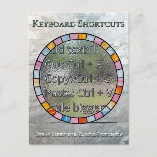 Carte Postale Zazzle Designer Keyboard Shortcuts Reference Card (Devant)