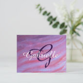 Carte Postale Zebra Abstract | Cute Pink Purple monogram (Debout devant)