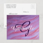 Carte Postale Zebra Abstract | Cute Pink Purple monogram (Devant / Derrière)