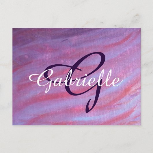 Carte Postale Zebra Abstract | Cute Pink Purple monogram (Devant)