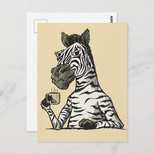 Carte postale Zebra Avec Café (Devant / Derrière)