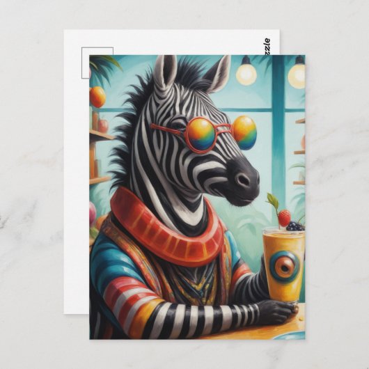Carte Postale Zebra dans le magasin Smoothie (Devant / Derrière)