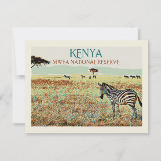 Carte Postale Zebra du Kenya, Réserve nationale de Mwea