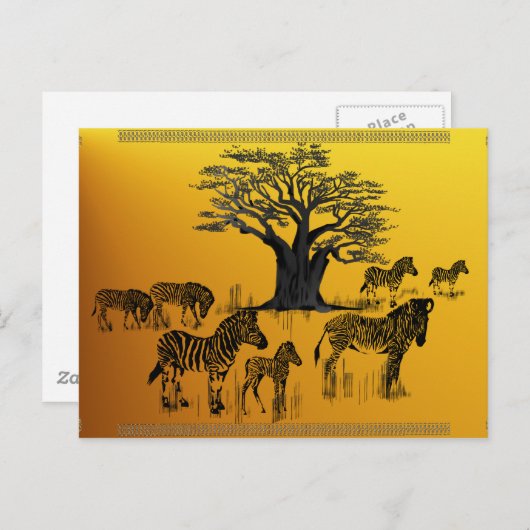 Carte postale Zebra et Baobab Tree (Devant / Derrière)