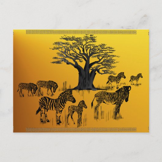 Carte postale Zebra et Baobab Tree (Devant)