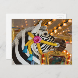 Carte Postale Zebra Horse Merry-Go-Round Carousel Ride Photo