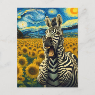 Carte Postale Zebra hurle dans le champ de tournesol