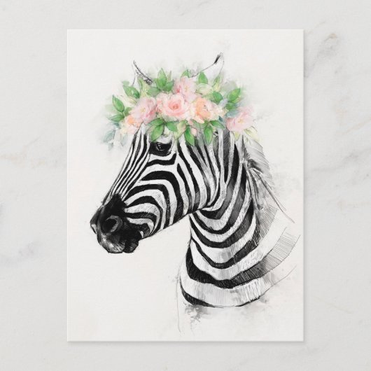 Carte Postale Zebra porte un portrait de couronne de fleurs (Devant)