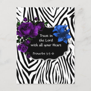 Carte Postale Zebra Print Floral Design Postcard Proverbes 3:5-6