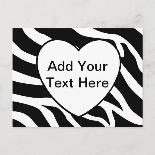 Carte Postale Zebra Print Stripes Coeur blanc (Devant)
