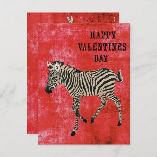 Carte postale Zebra Red Valentines Day (Devant / Derrière)