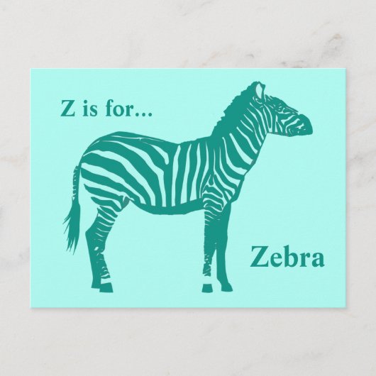 Carte Postale Zebra - Turquoise et Aqua (Devant)