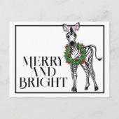 Carte Postale Zèbre de fête de vacances | Couronne de Noël rouge (Devant)