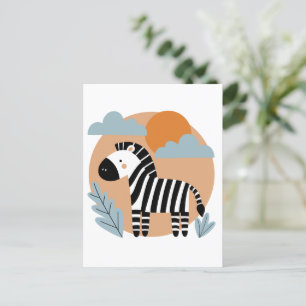 Carte Postale Zèbre Fantaisiste Inspiré du Style Scandinave