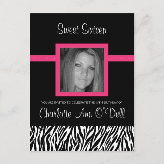 Carte Postale zèbre ; invitation d'anniversaire (Devant)