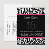 Carte Postale zèbre ; invitation d'anniversaire (Devant / Derrière)