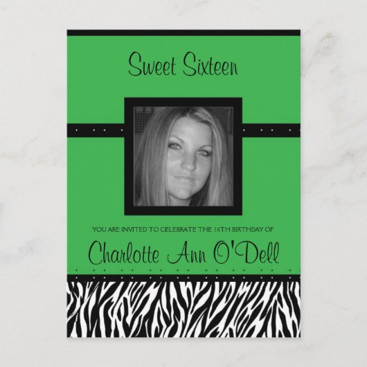 Carte Postale zèbre ; invitation d'anniversaire (Devant)