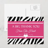 Carte Postale Zèbre rose et noir Merci d'impression du coeur (Devant / Derrière)