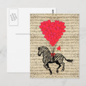 Carte Postale Zèbre vintage et ballons cardiaques (Devant / Derrière)
