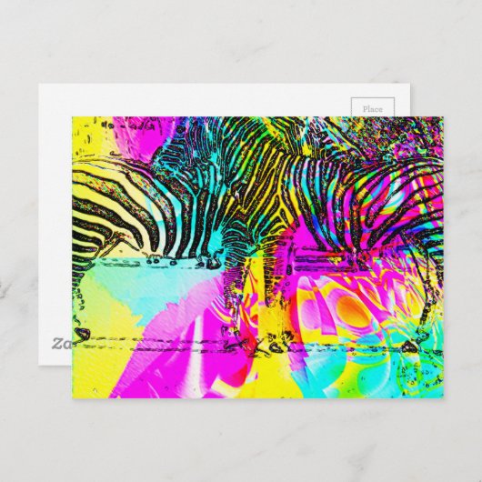 Carte Postale Zèbres colorés (Devant / Derrière)
