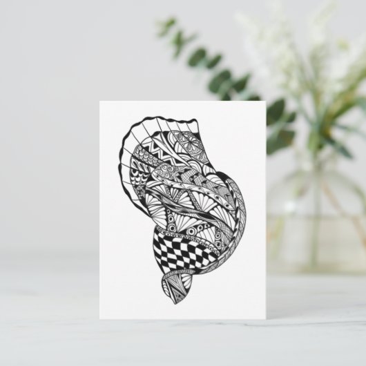 Carte Postale Zen doodart coquille de mer noir blanc motif (Debout devant)
