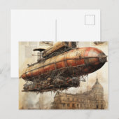 Carte Postale Zeppelin Steampunk vintage (3) (Devant / Derrière)