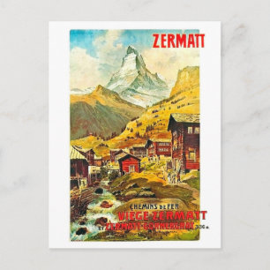 Carte Postale Zermat, pic de montagne, Suisse, été vintage