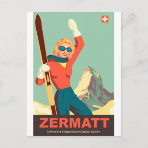 Carte Postale Zermatt Ski Girl, Suisse